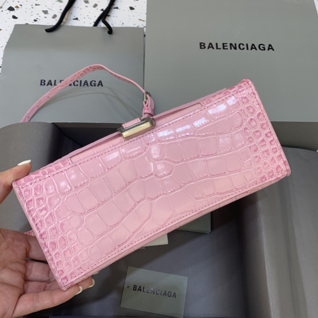 Balenciaga Hourglass Small Handbag Crocodile Embossed Shoulder Bag Pink